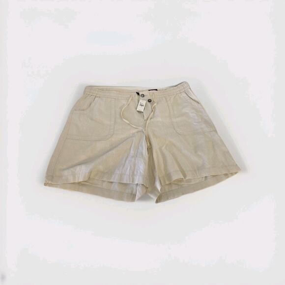 Lane Bryant Linen Shorts Chino Flat Front Pockets Stretch Khaki Sz 28 NWT - Picture 1 of 6